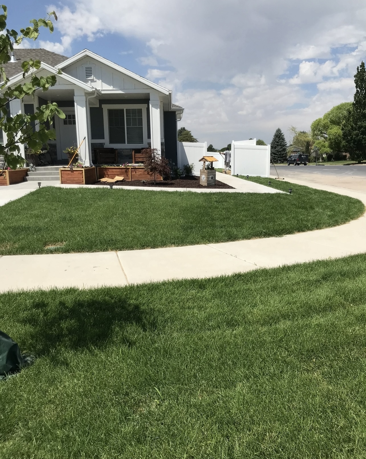 Front yard sod installation after fresh grass and landscaping in Utah